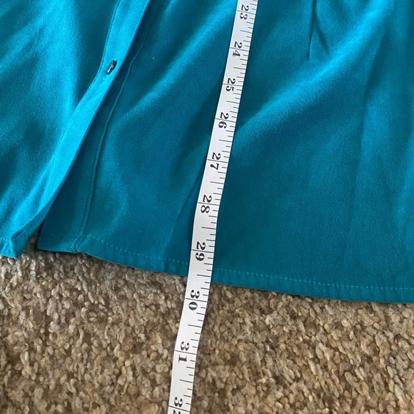 CJ Banks Button Up Faux Suede Shirt Womens 1X Teal Long Sleeve Plus Western - Picture 14 of 14